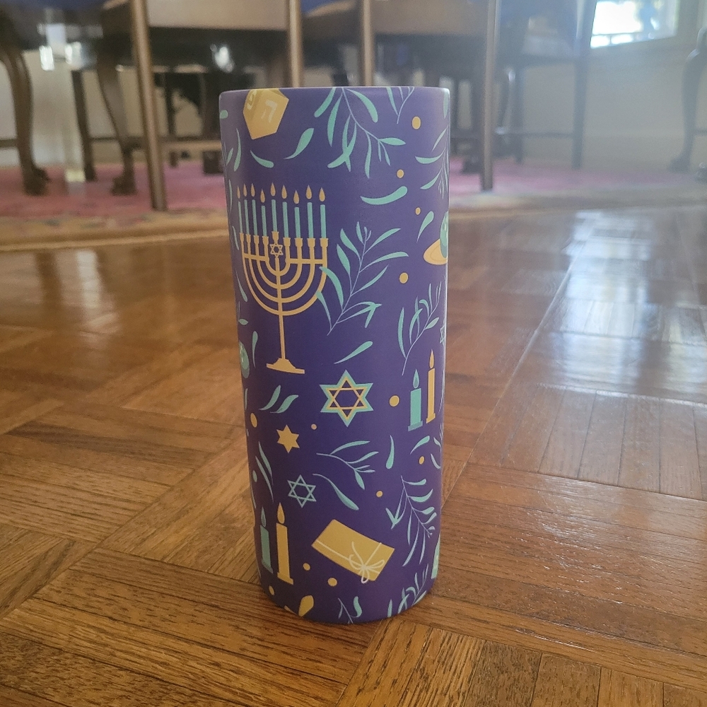 Ceramic Happy Hanukkah Modern Star Of DAVID Blue PILLAR Vase Home Decor